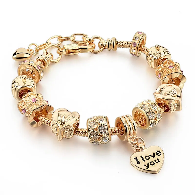 Rose Gold Love Charm Bracelets & Bangles For Women Crystal Beads Friendship Bracelet Femme Famous Brand Turkish Jewelry