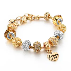 Rose Gold Love Charm Bracelets & Bangles For Women Crystal Beads Friendship Bracelet Femme Famous Brand Turkish Jewelry