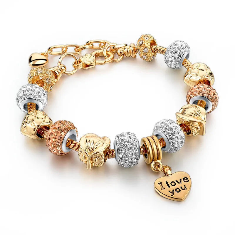 Rose Gold Love Charm Bracelets & Bangles For Women Crystal Beads Friendship Bracelet Femme Famous Brand Turkish Jewelry