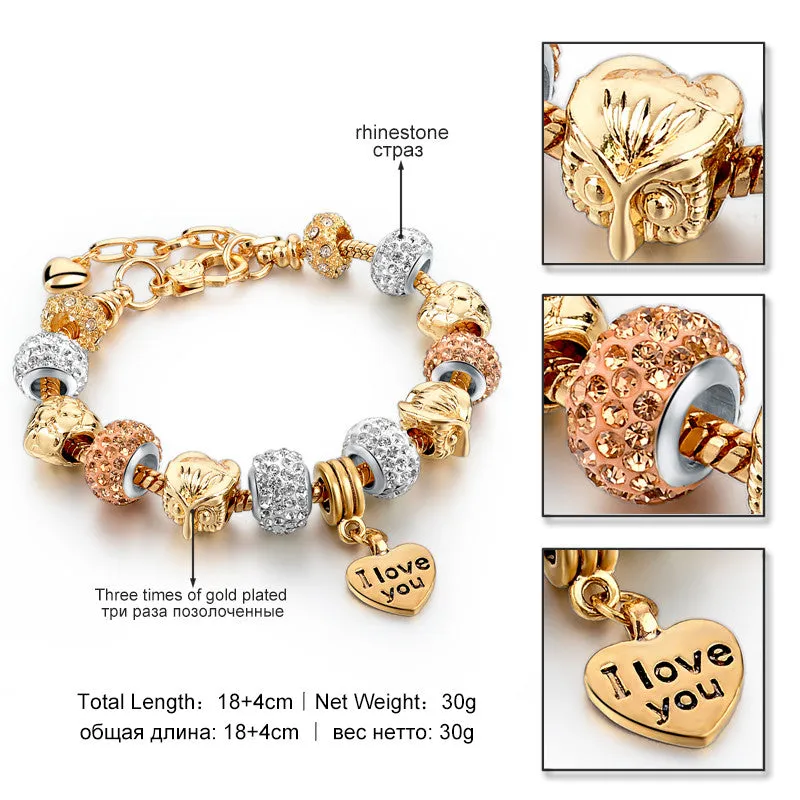 Rose Gold Love Charm Bracelets & Bangles For Women Crystal Beads Friendship Bracelet Femme Famous Brand Turkish Jewelry