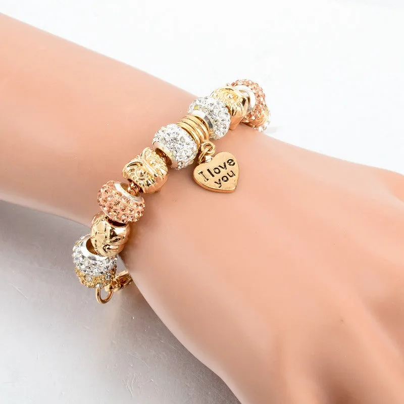 Rose Gold Love Charm Bracelets & Bangles For Women Crystal Beads Friendship Bracelet Femme Famous Brand Turkish Jewelry