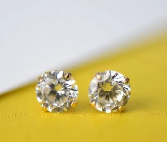 Round Birthstone Stud Earrings 14K Solid Yellow Gold 3mm to 6mm