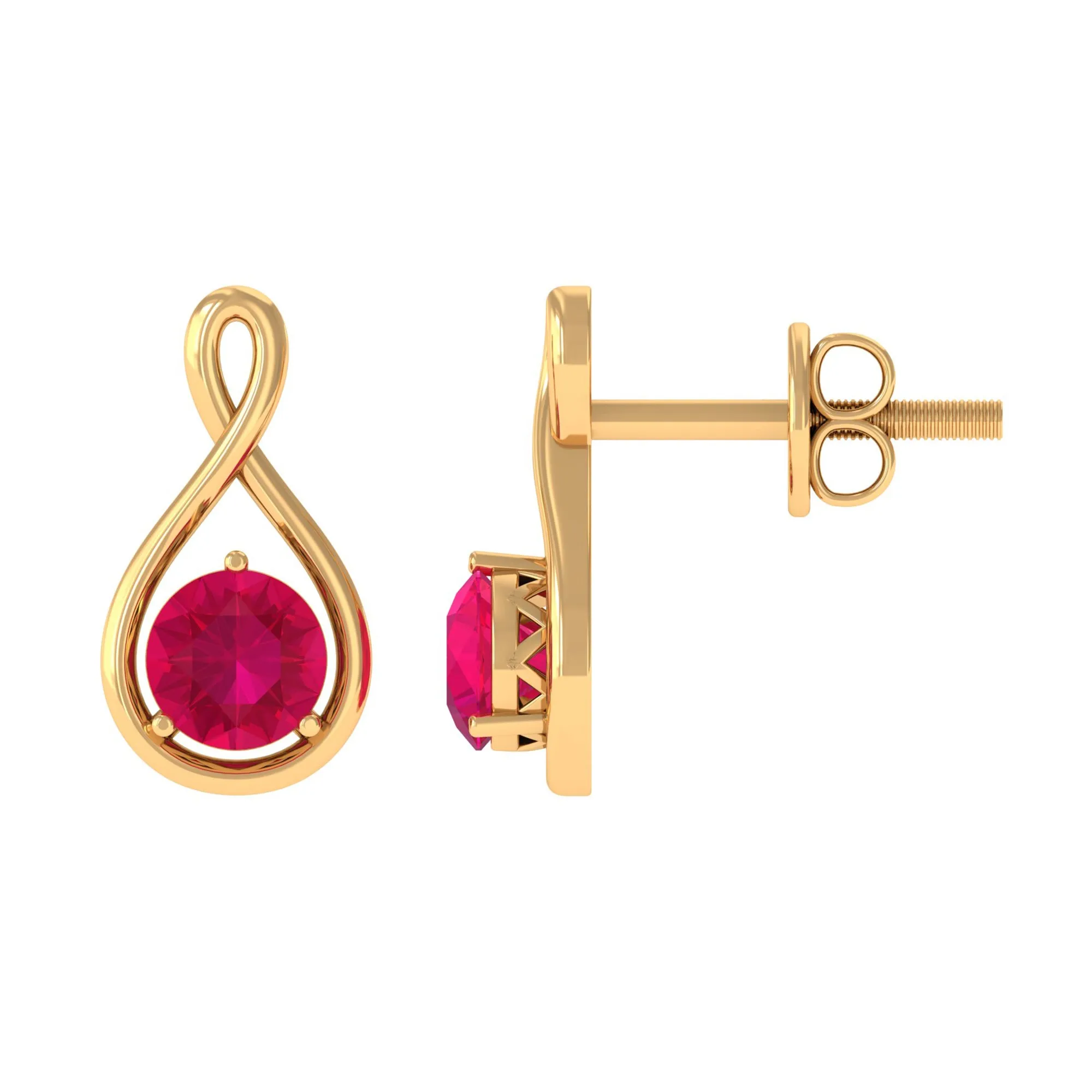 Round Cut Solitaire Ruby Infinity Stud Earrings