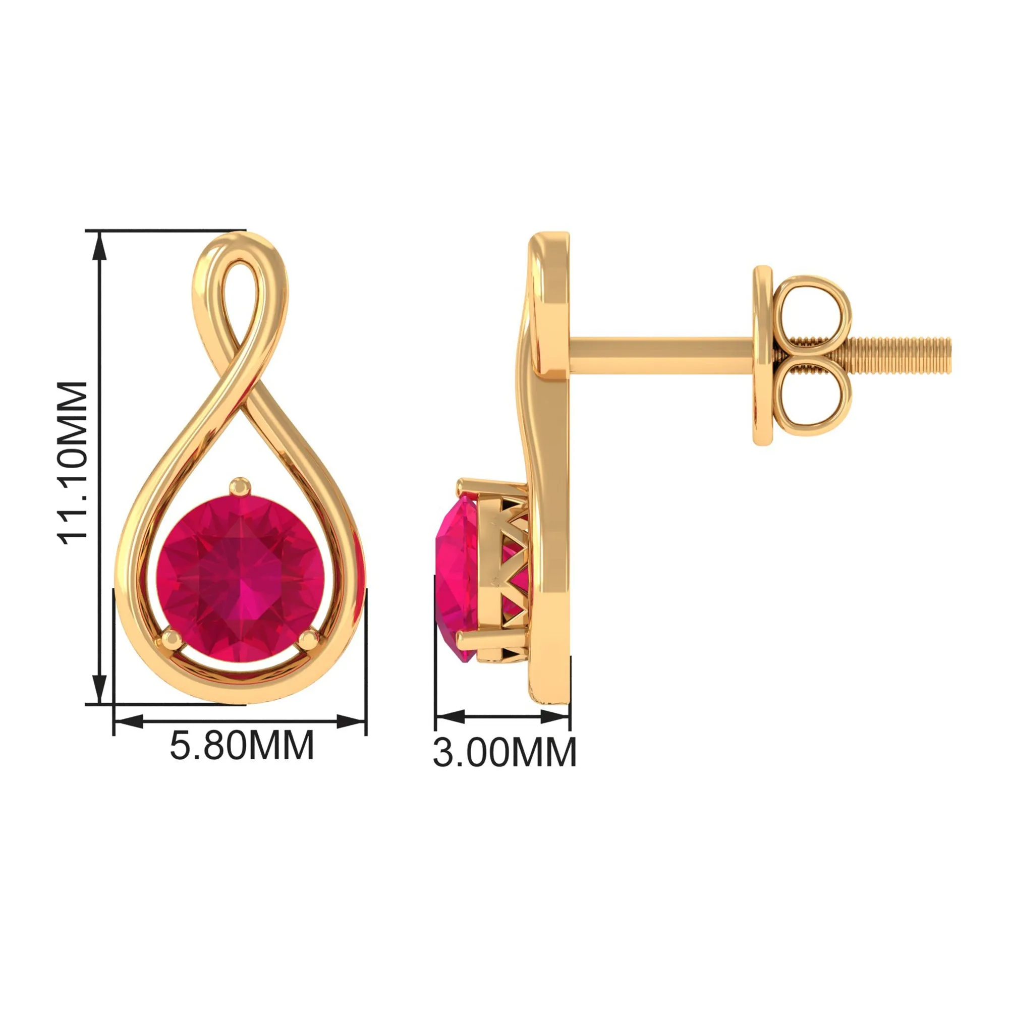 Round Cut Solitaire Ruby Infinity Stud Earrings