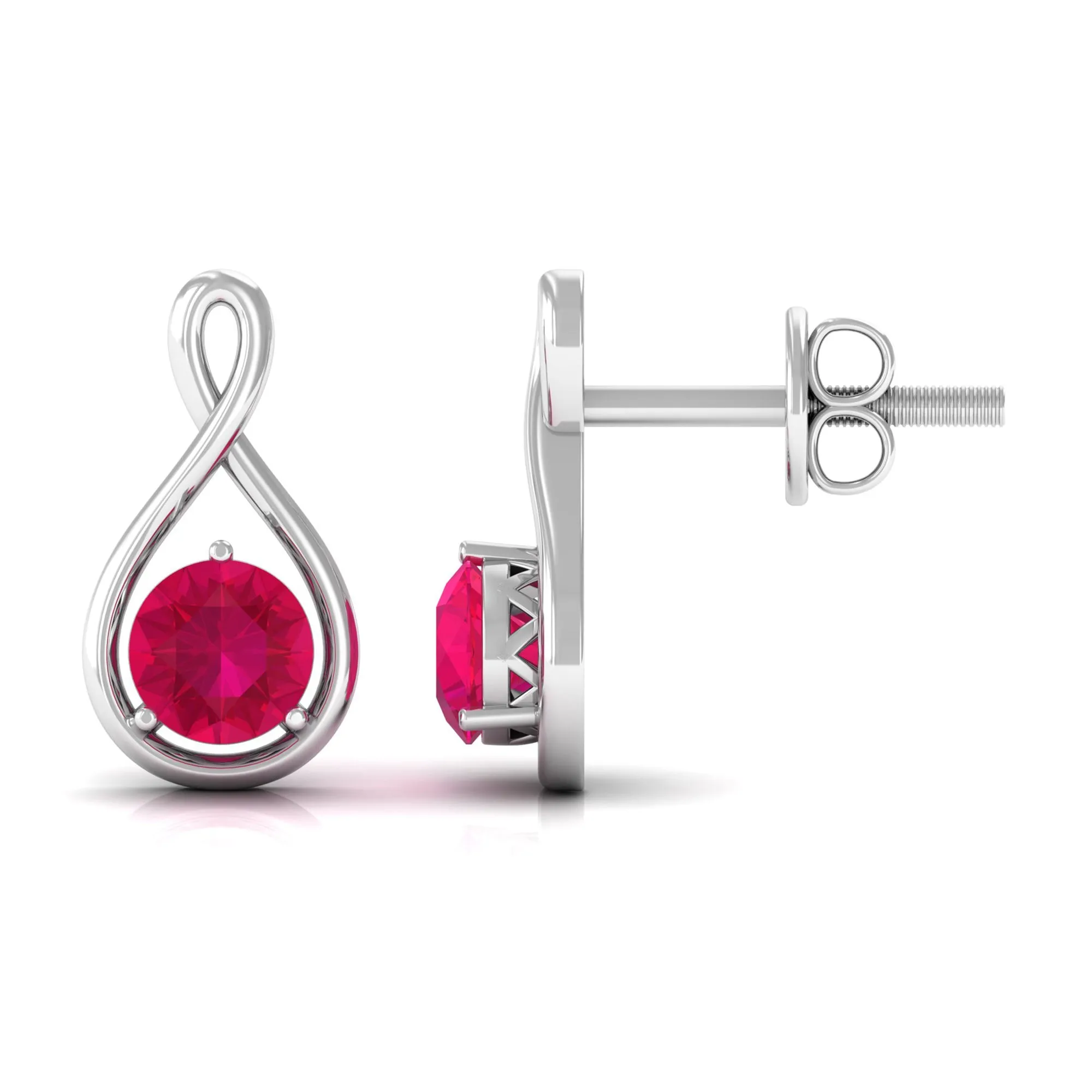 Round Cut Solitaire Ruby Infinity Stud Earrings