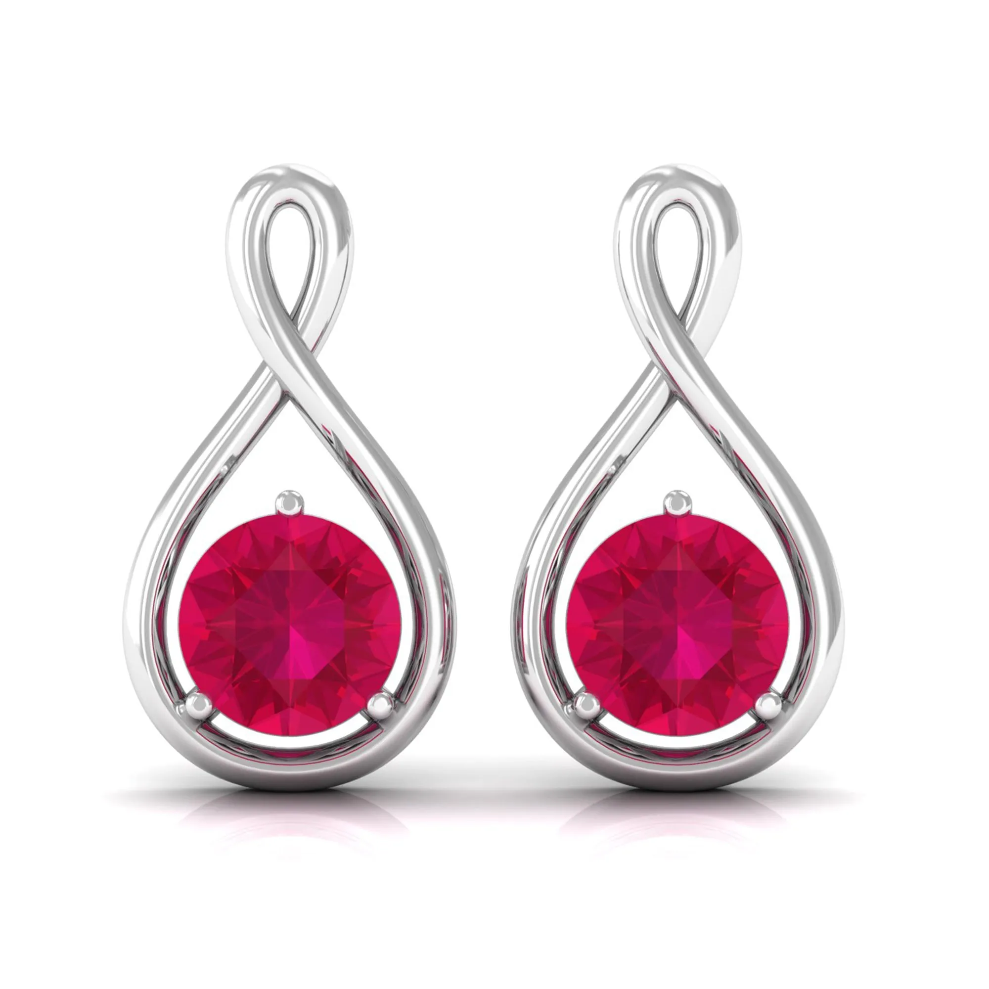 Round Cut Solitaire Ruby Infinity Stud Earrings