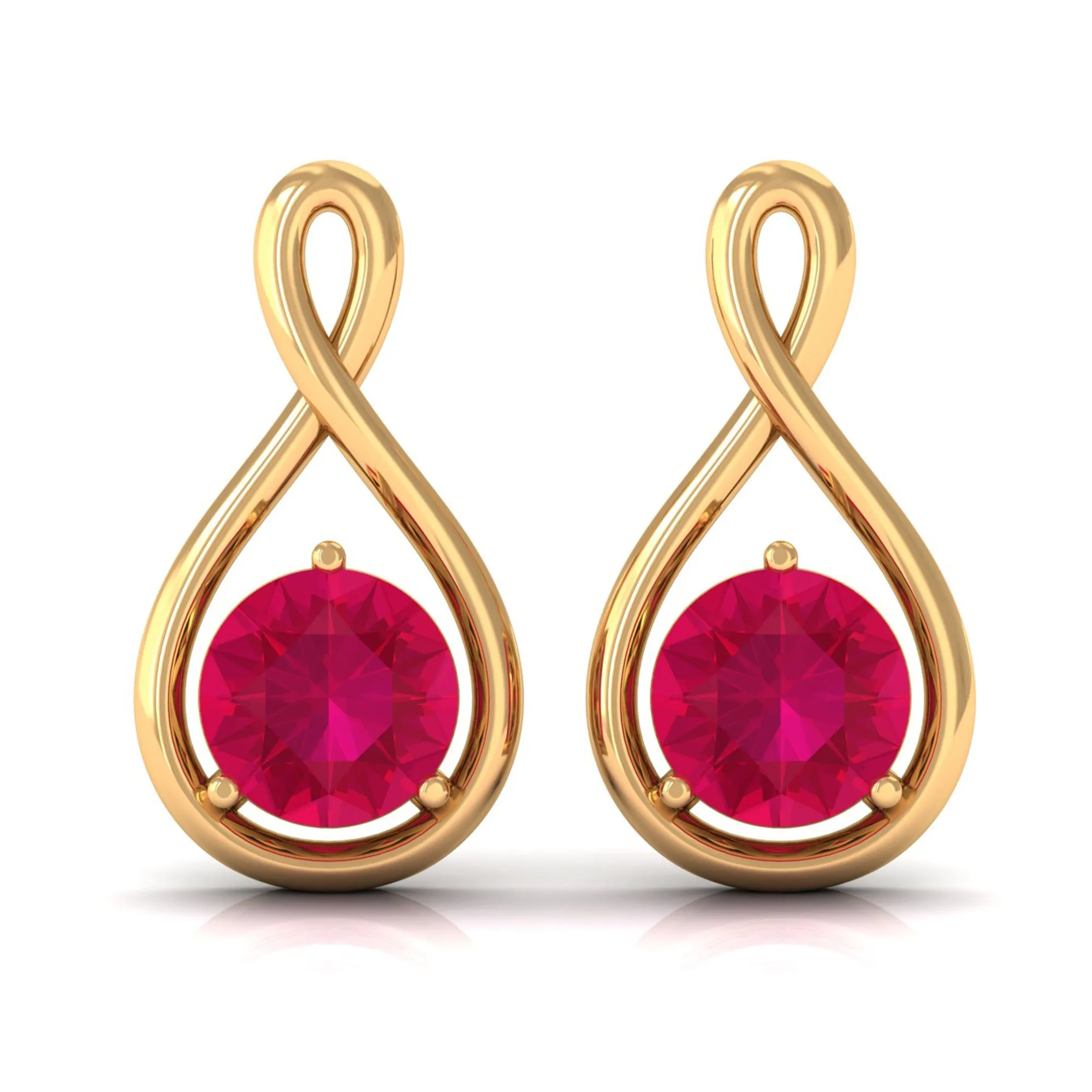 Round Cut Solitaire Ruby Infinity Stud Earrings