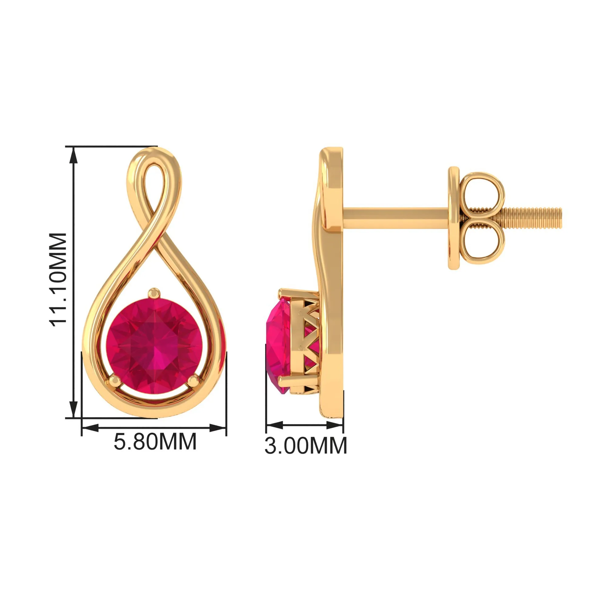 Round Cut Solitaire Ruby Infinity Stud Earrings