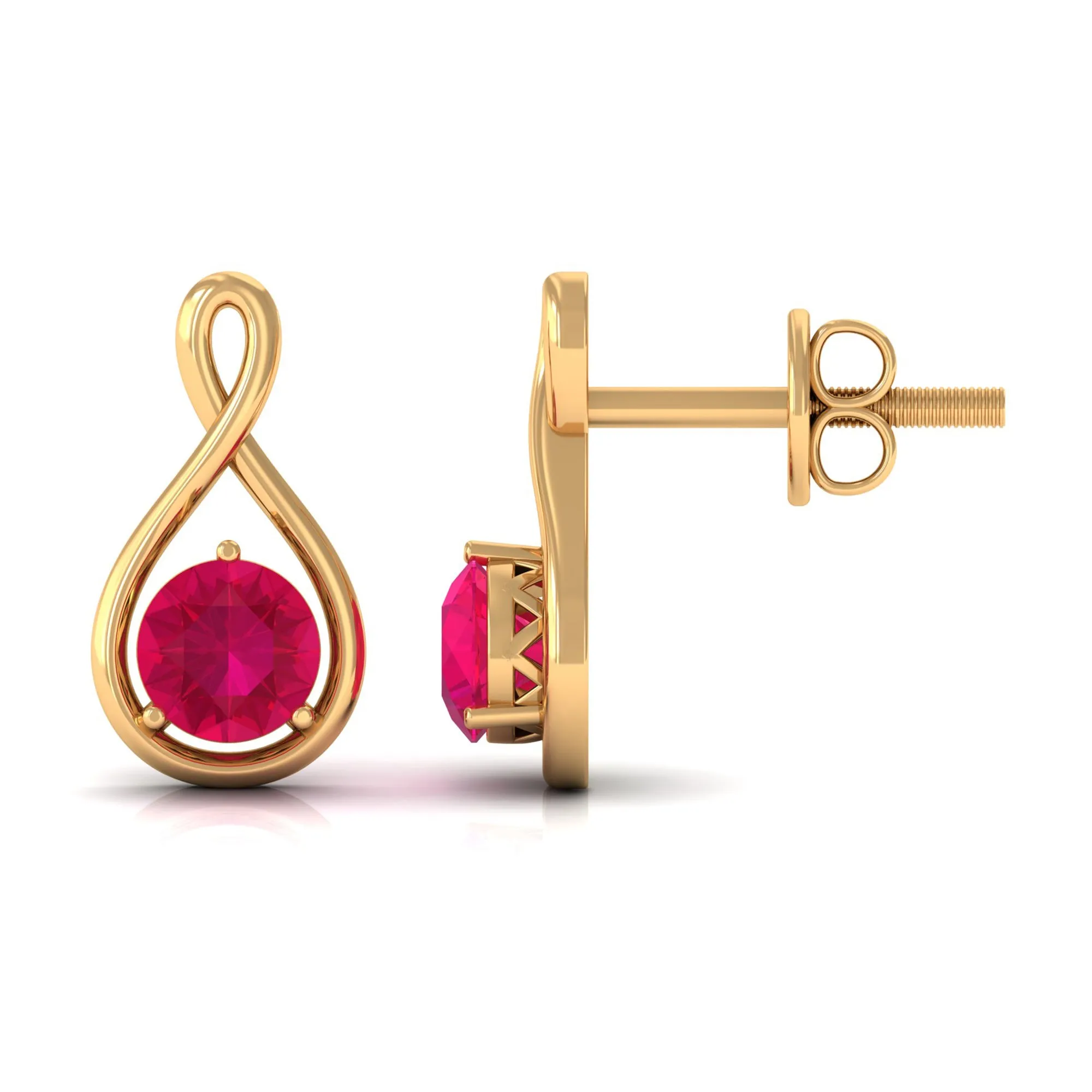 Round Cut Solitaire Ruby Infinity Stud Earrings