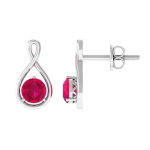 Round Cut Solitaire Ruby Infinity Stud Earrings