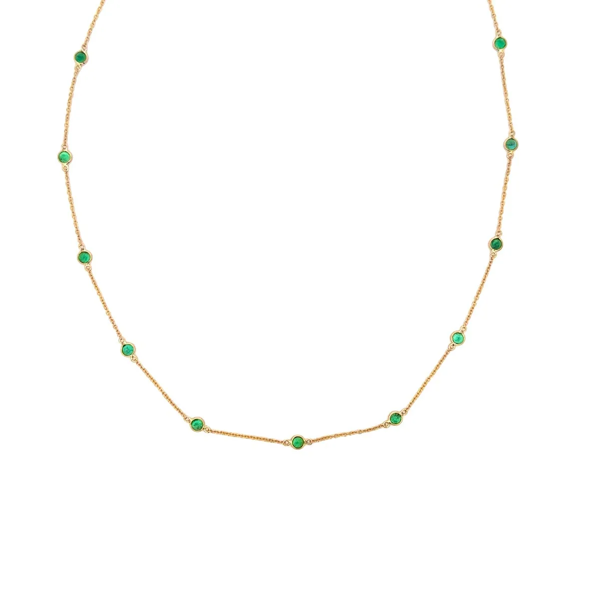 Round Emerald Channel Set Station Necklace