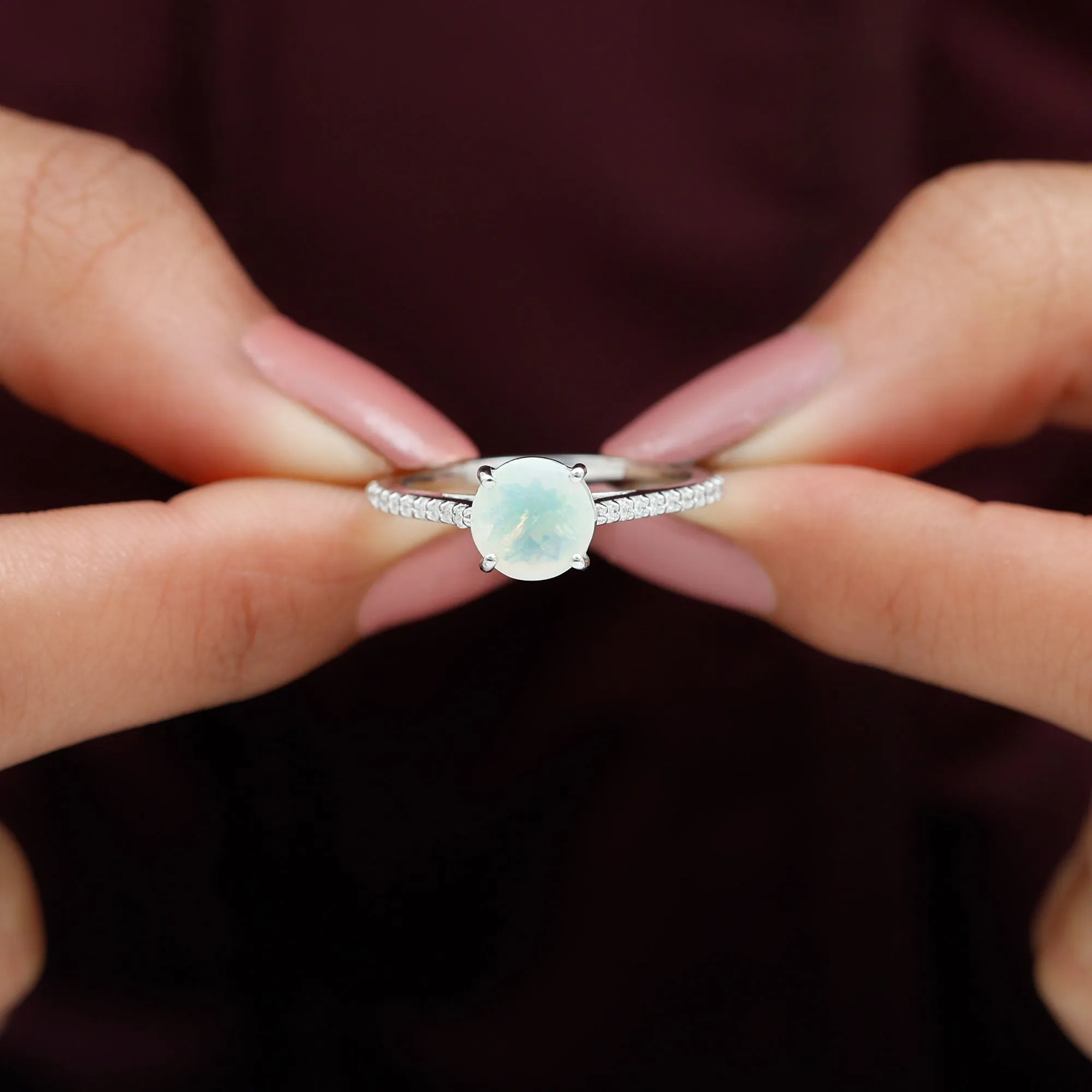 Round Ethiopian Opal and Diamond Solitaire Ring