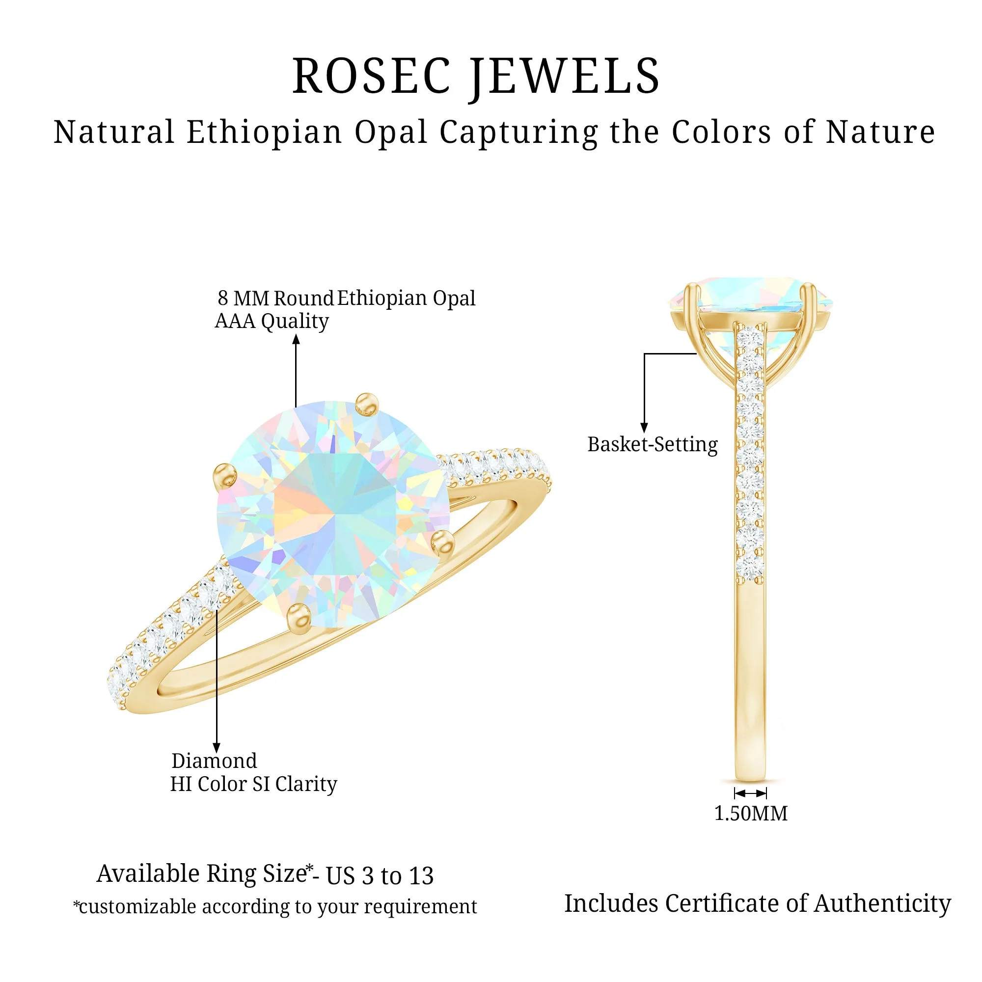 Round Ethiopian Opal and Diamond Solitaire Ring