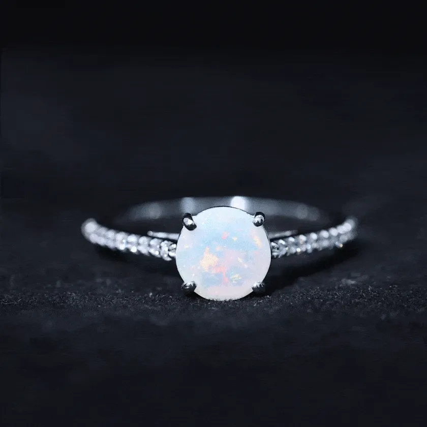 Round Ethiopian Opal and Diamond Solitaire Ring