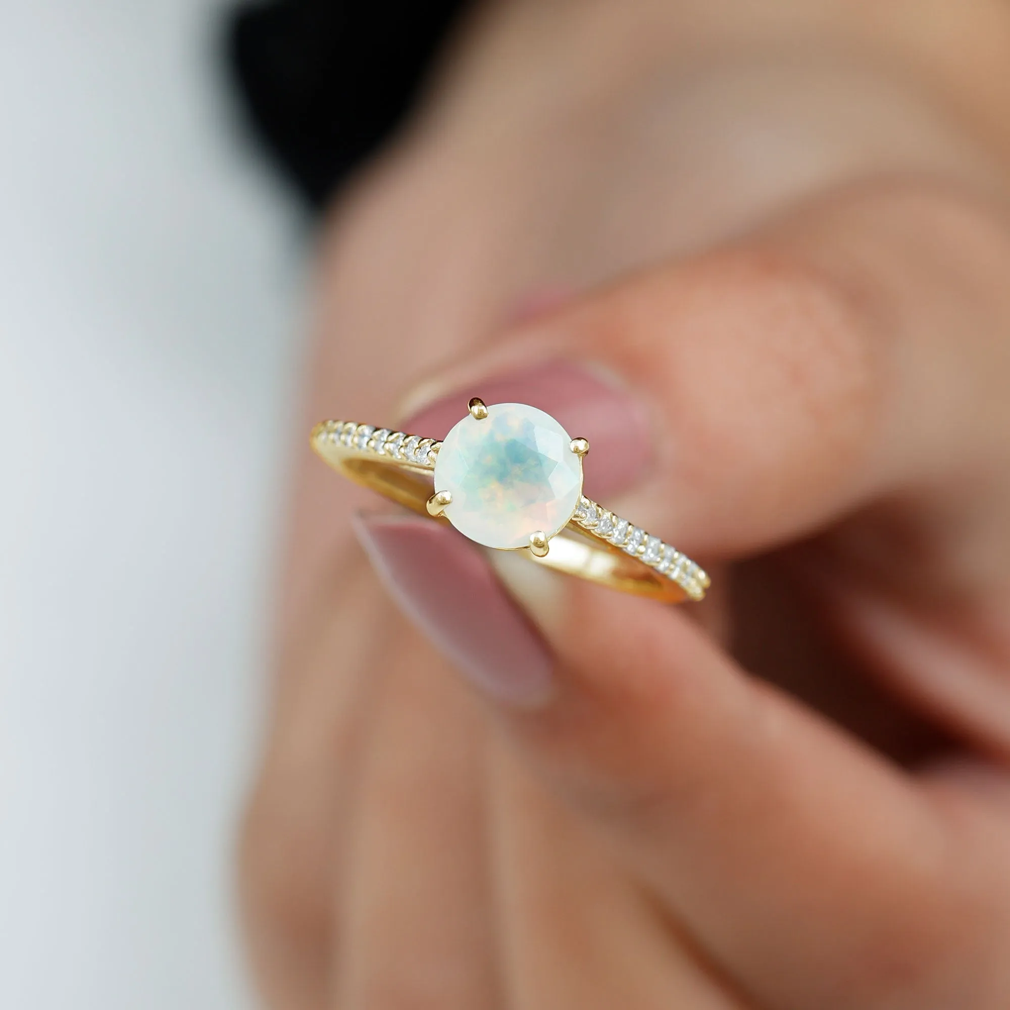 Round Ethiopian Opal and Diamond Solitaire Ring