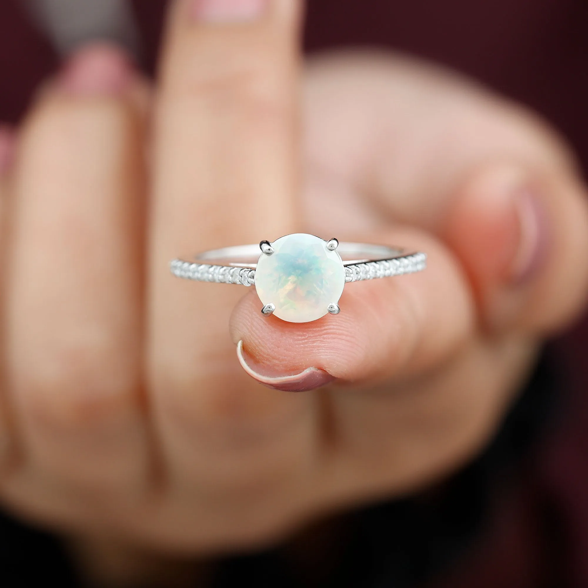 Round Ethiopian Opal and Diamond Solitaire Ring