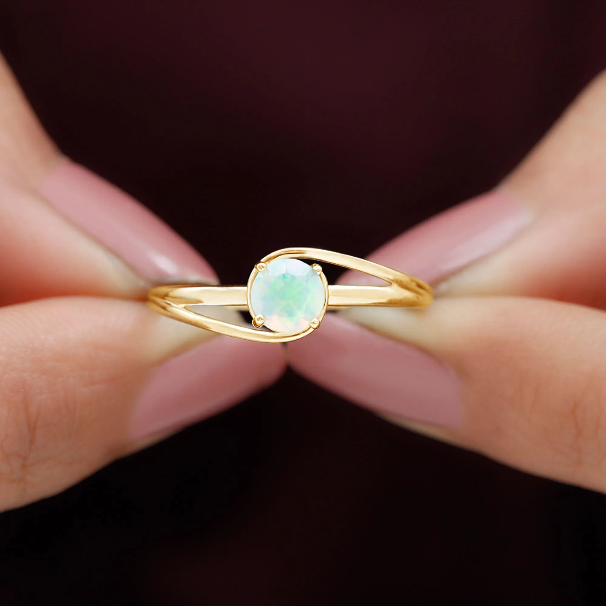 Round Ethiopian Opal Solitaire Promise Ring