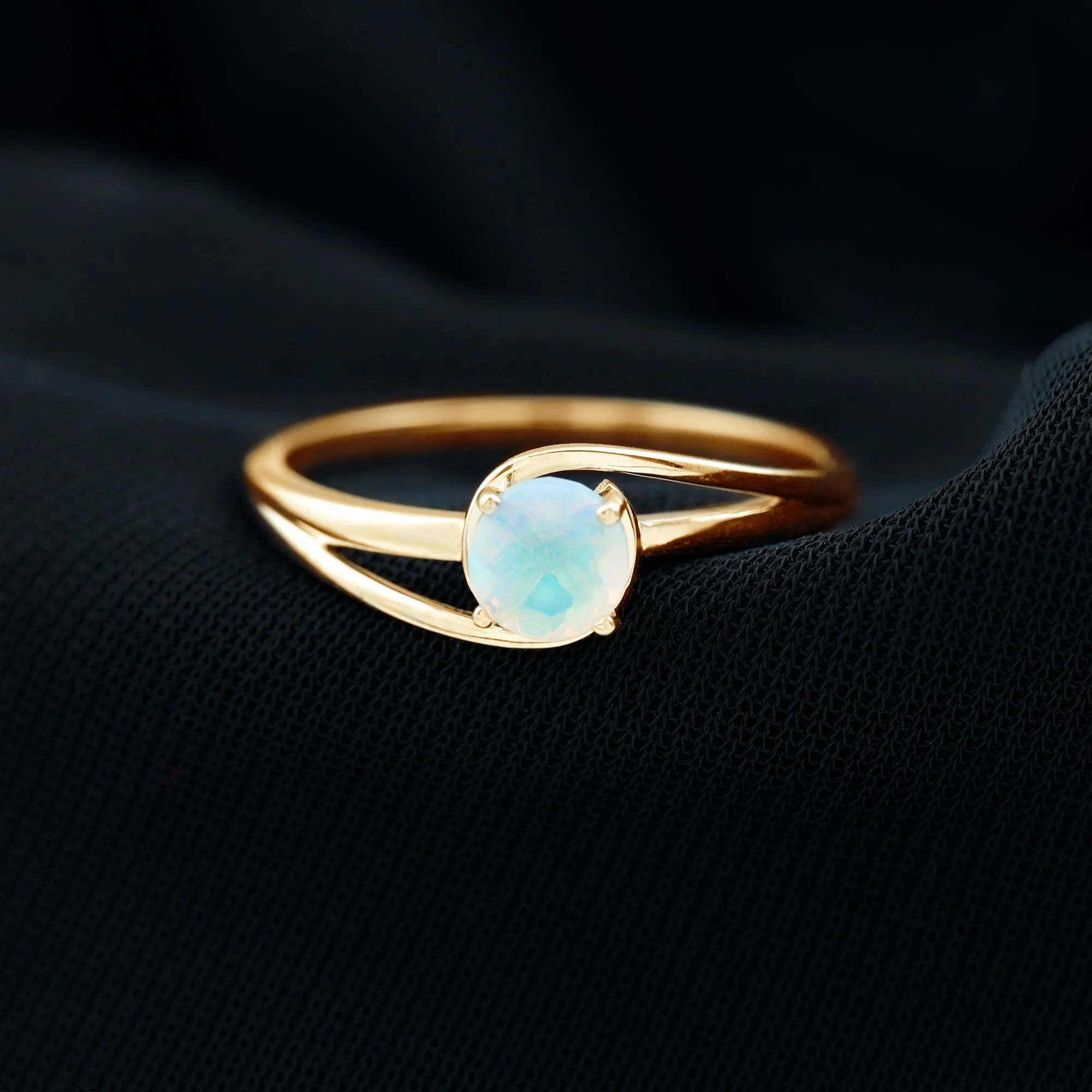 Round Ethiopian Opal Solitaire Promise Ring