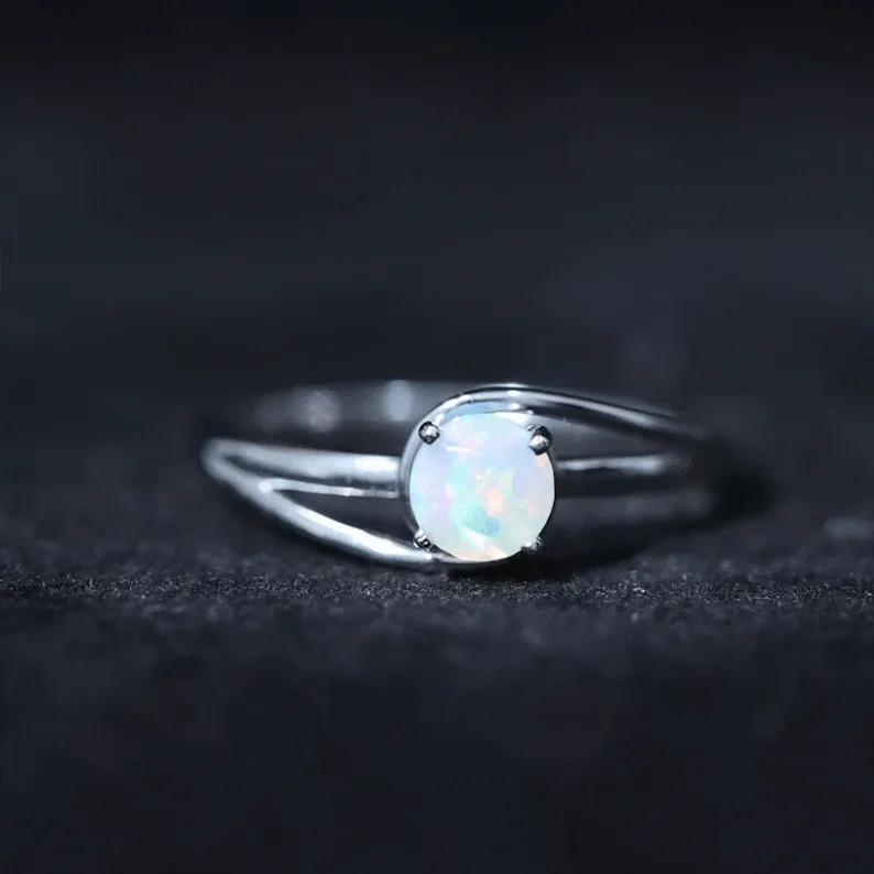 Round Ethiopian Opal Solitaire Promise Ring