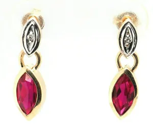 Ruby & Diamond 9ct Yellow Gold Drop/Dangle Earrings