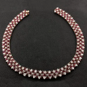 Ruby & Diamond Necklace, Bracelet & Earrings Suite