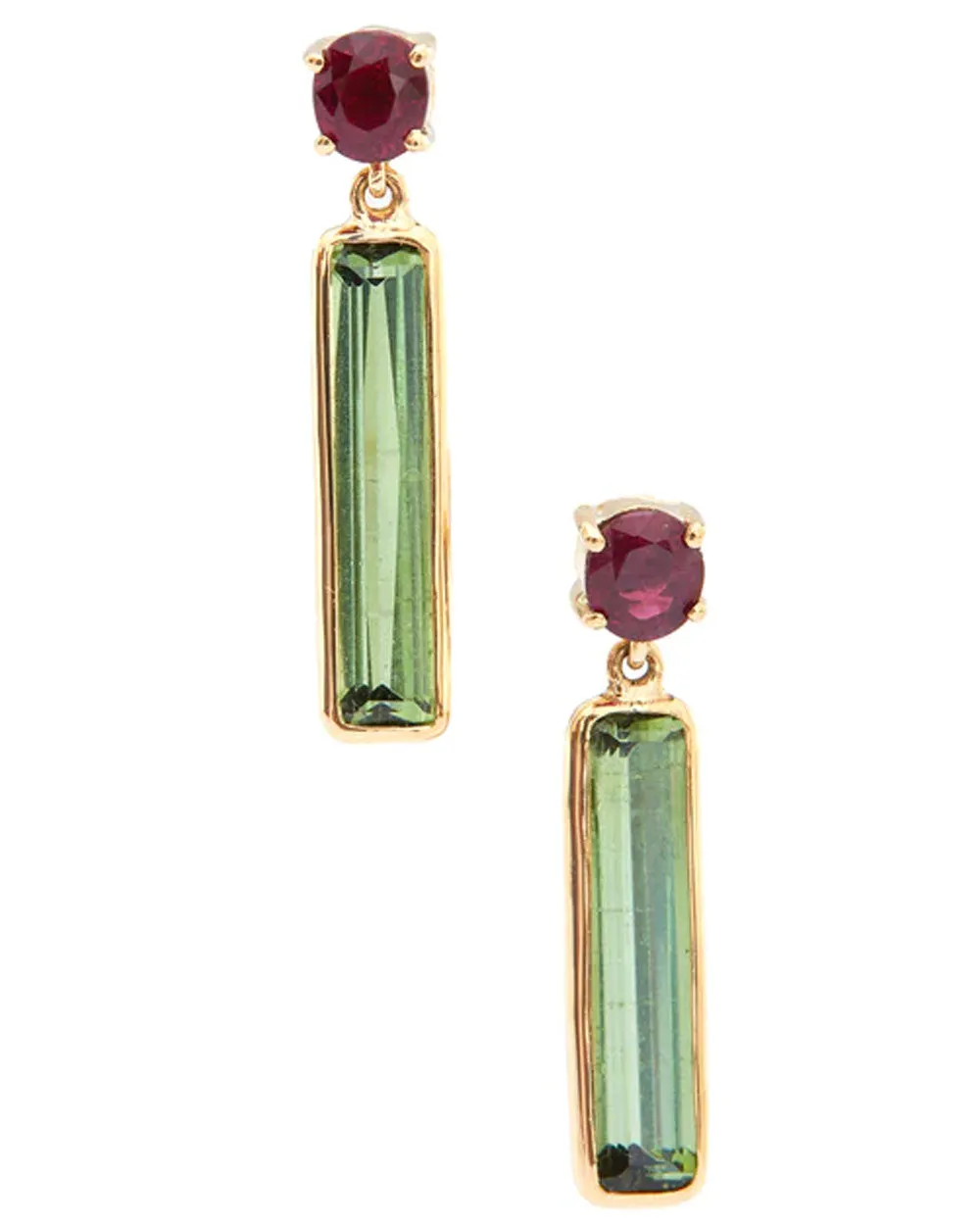 Ruby and Tourmaline Bar Earrings