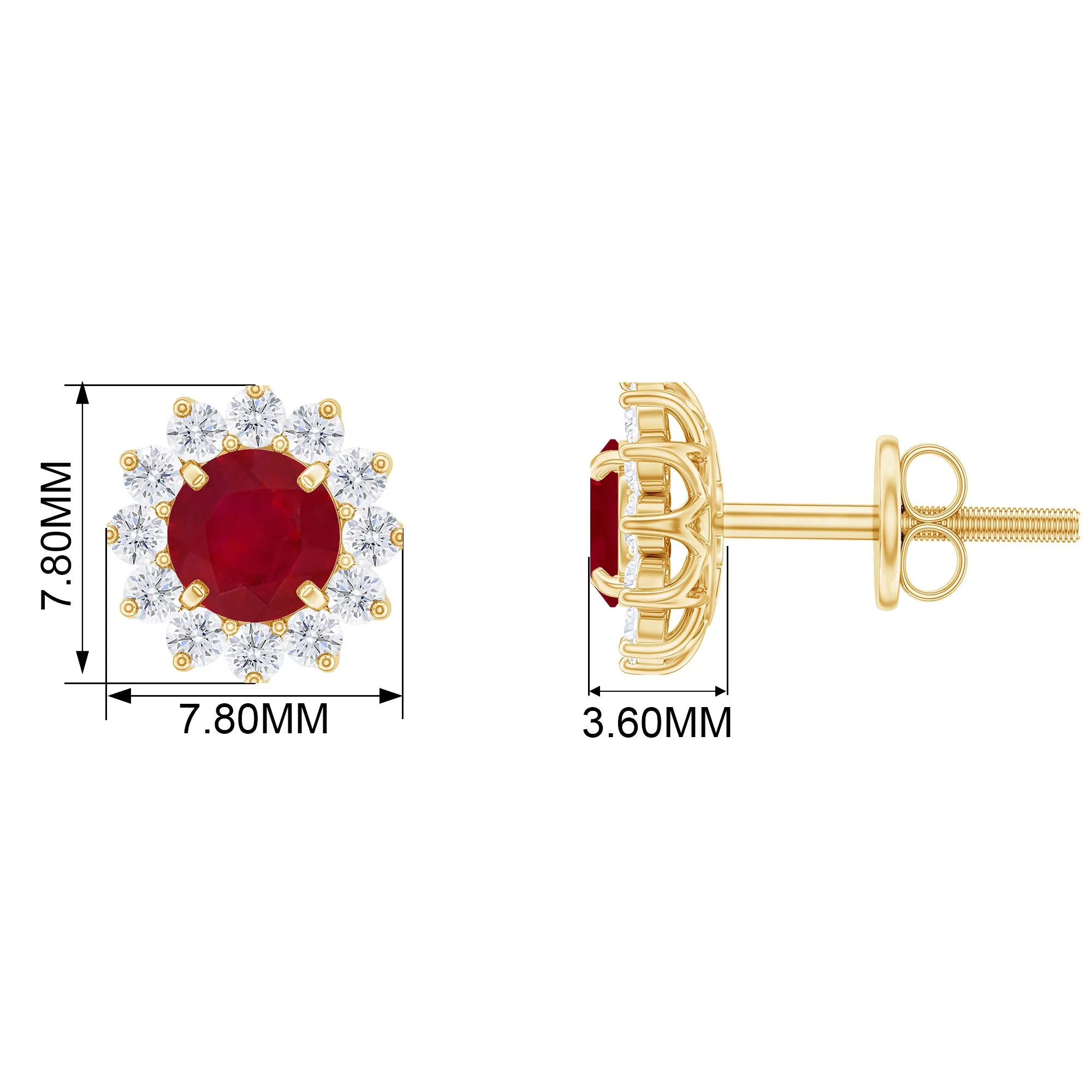 Ruby Classic Stud Earrings with Diamond Halo