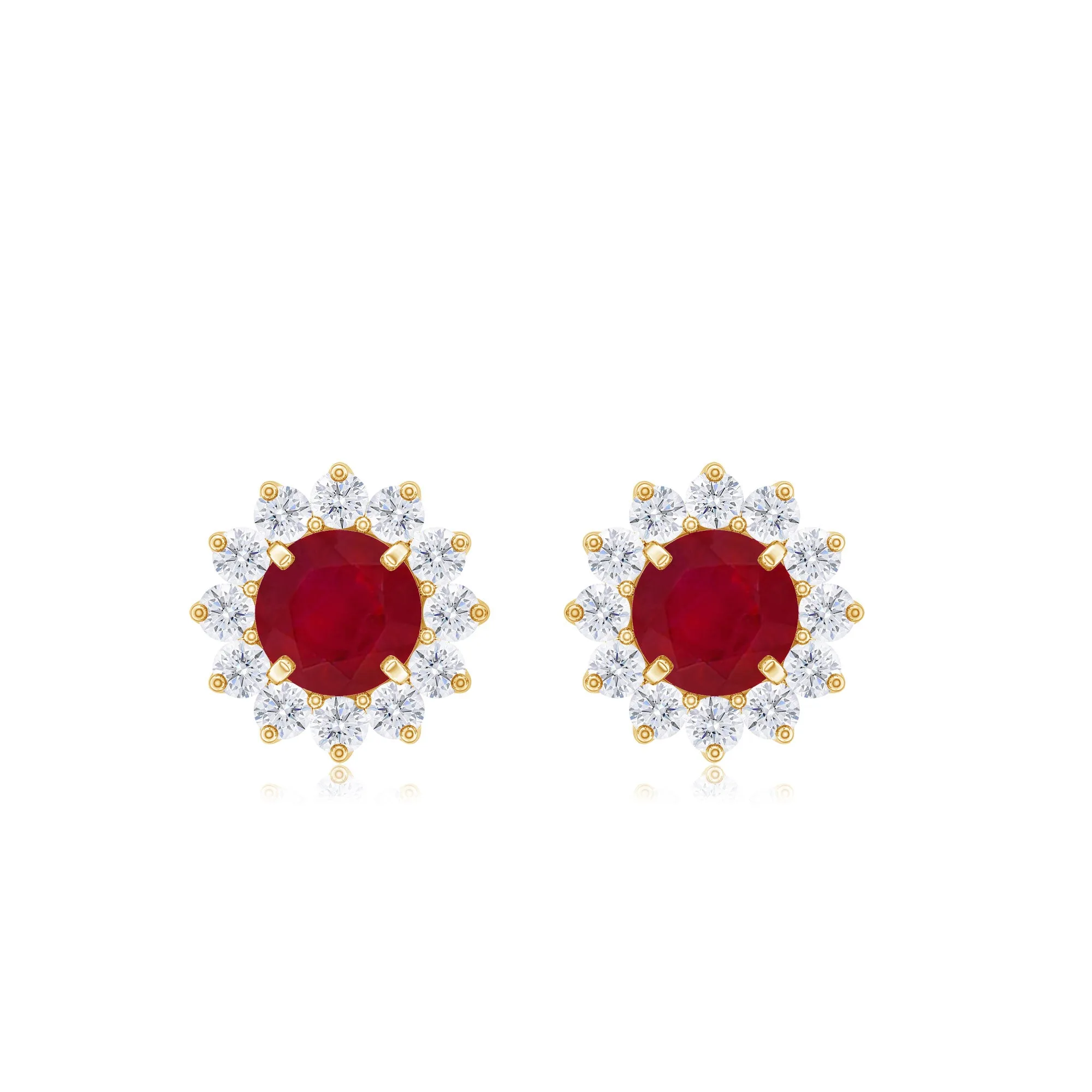 Ruby Classic Stud Earrings with Diamond Halo