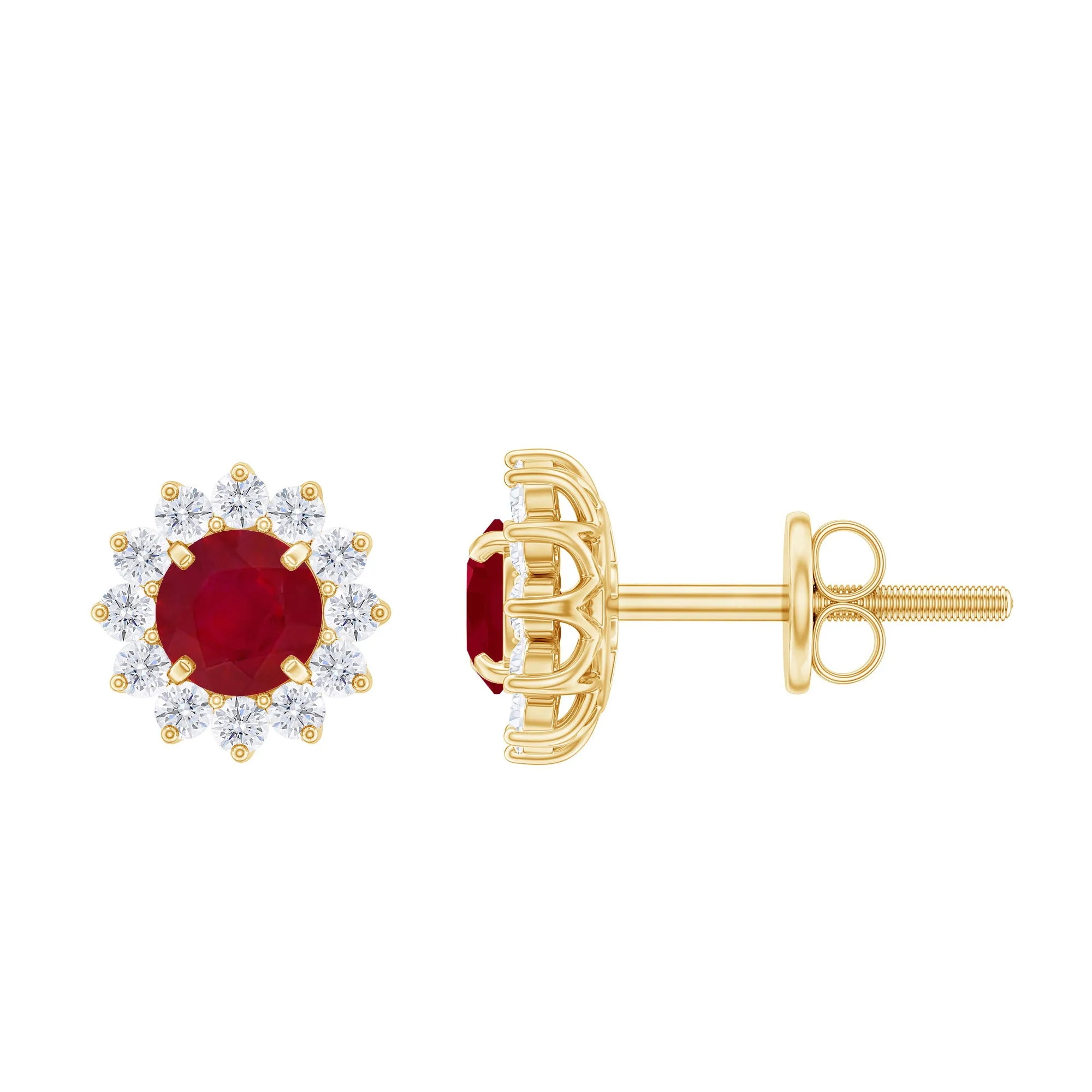 Ruby Classic Stud Earrings with Diamond Halo