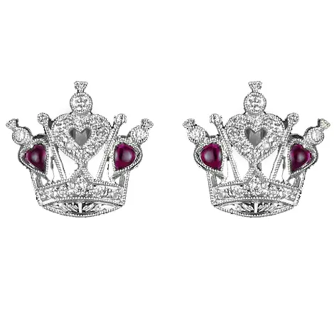 Ruby Crown Earrings, 18 Karat White Gold