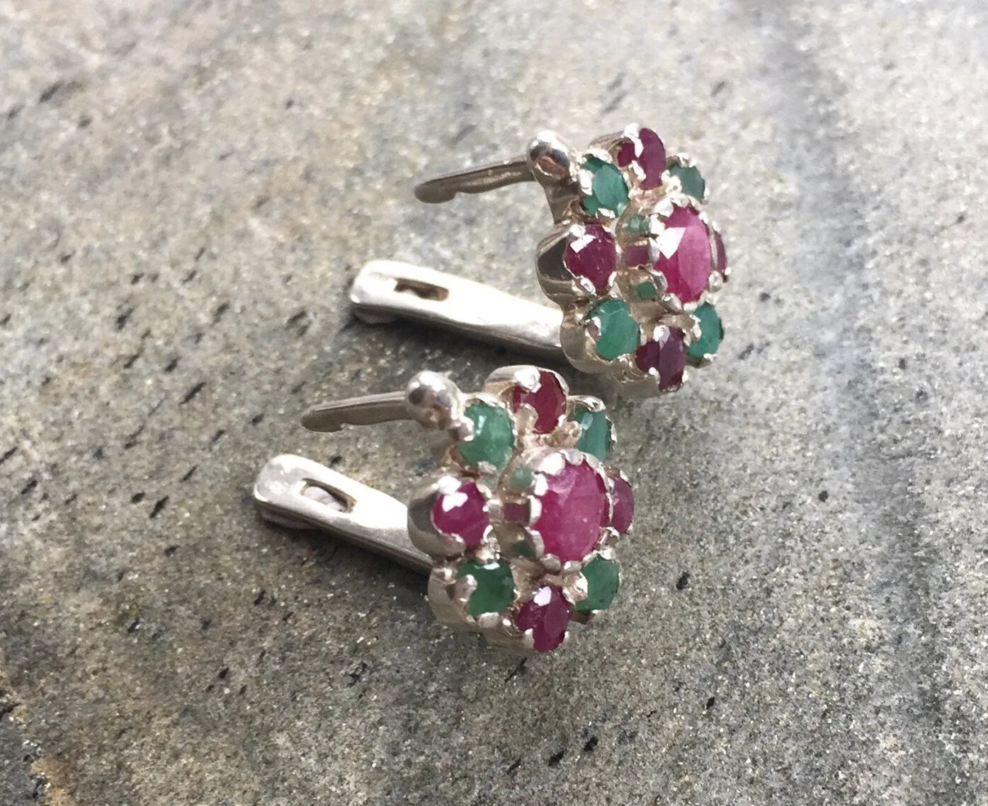 Ruby Flower Earrings - Emerald Earrings - Vintage Statement Earrings