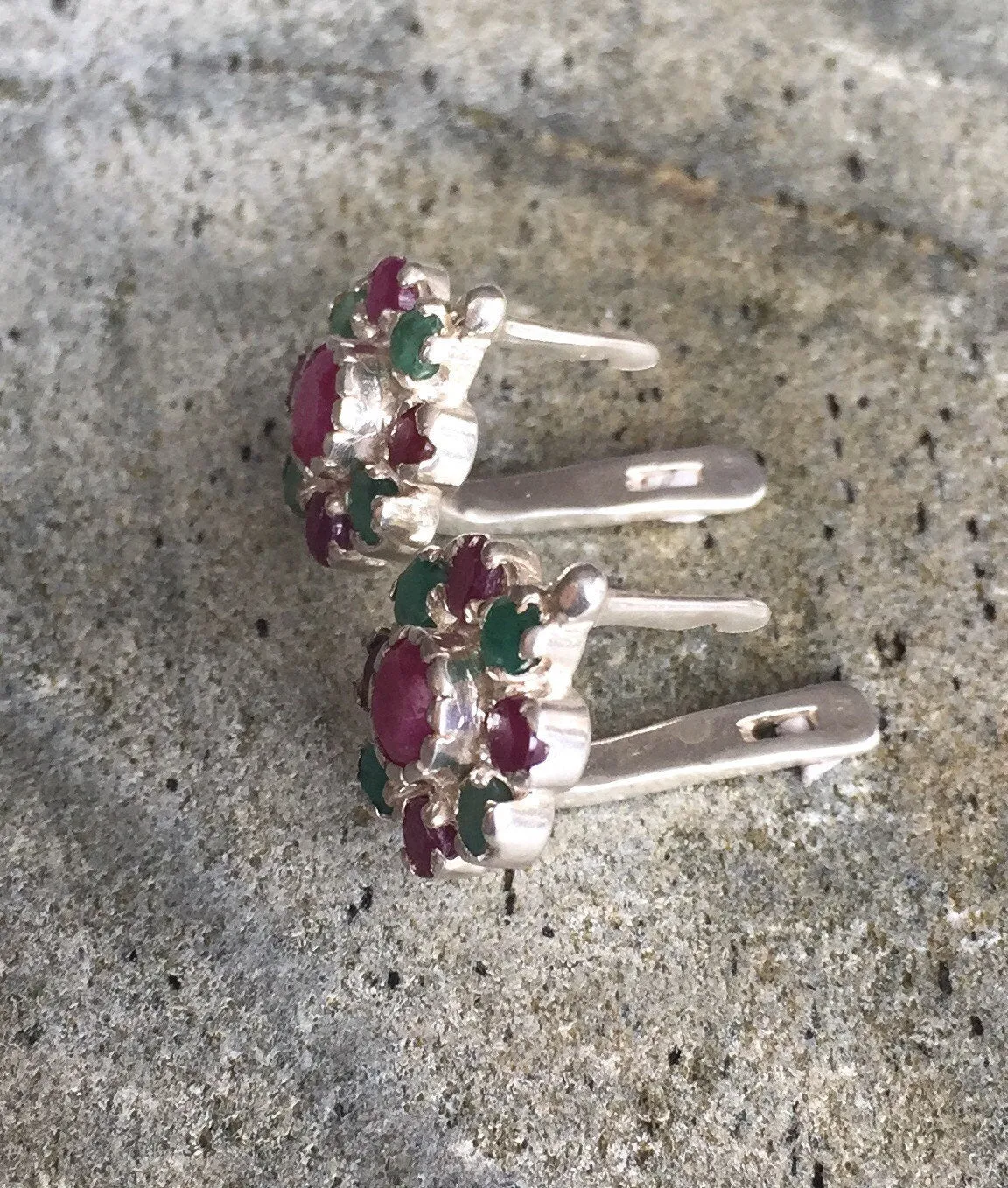 Ruby Flower Earrings - Emerald Earrings - Vintage Statement Earrings