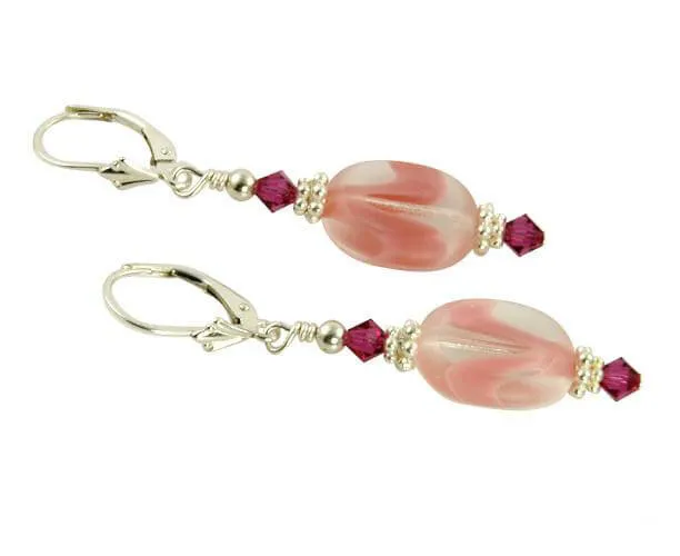 Ruby Pink Window Beaded Earrings