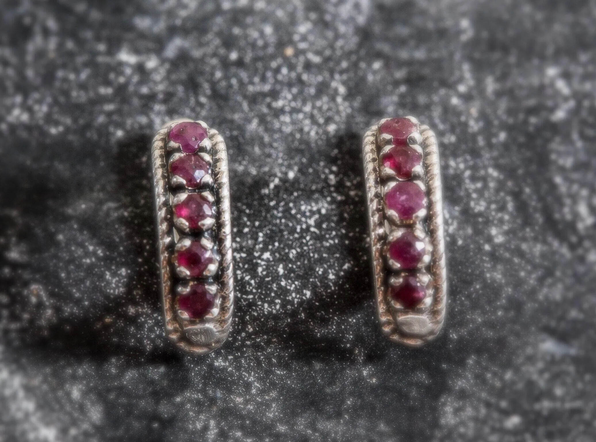 Ruby Vintage Earrings - Half Hoops Earrings - Natural Ruby Earrings