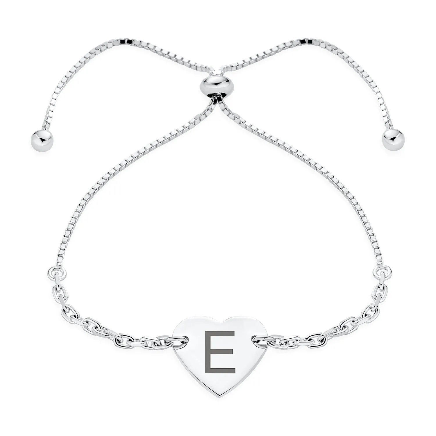 Script or Block Letter A-Z Initial Monogram Heart ID Bracelet Sterling Silver