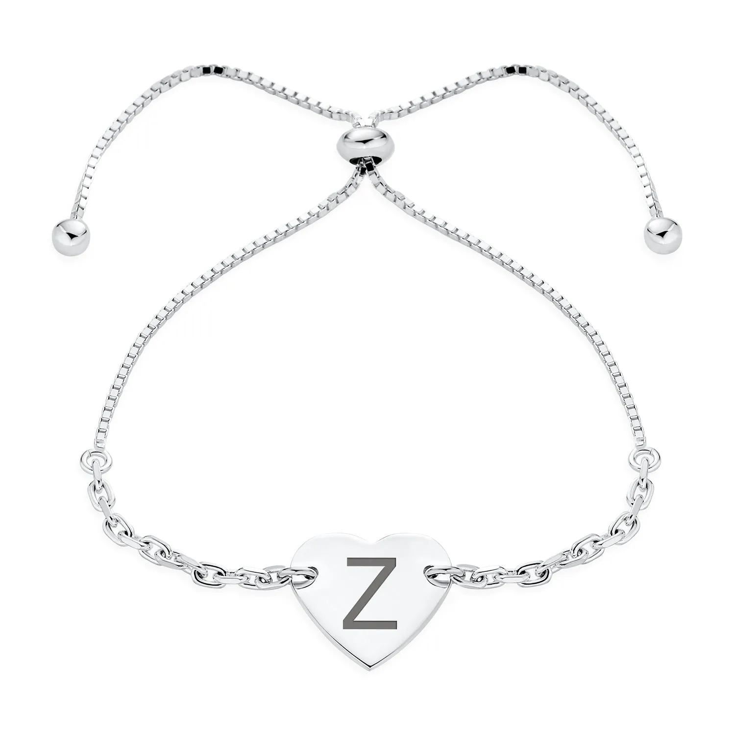 Script or Block Letter A-Z Initial Monogram Heart ID Bracelet Sterling Silver