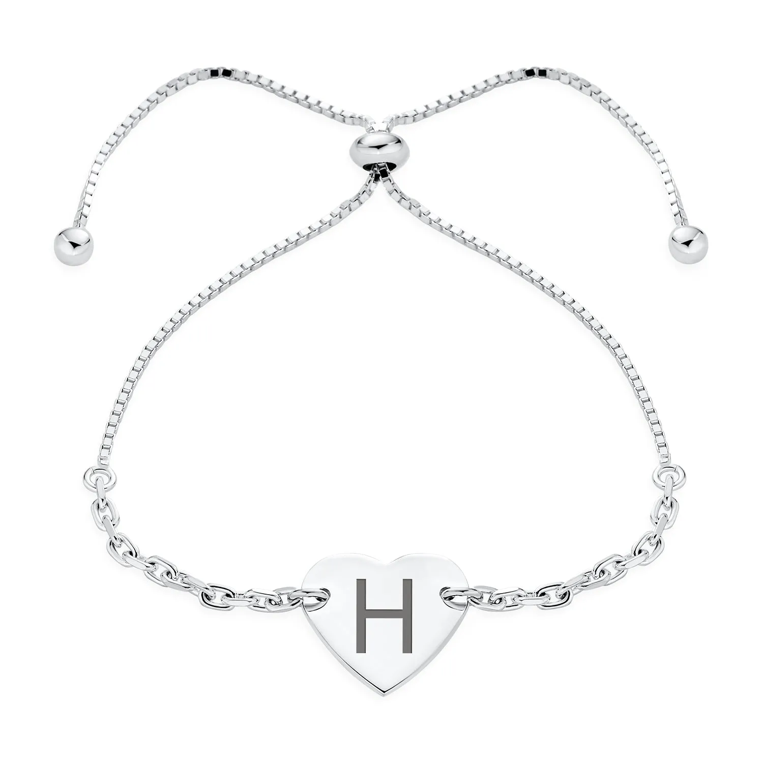 Script or Block Letter A-Z Initial Monogram Heart ID Bracelet Sterling Silver