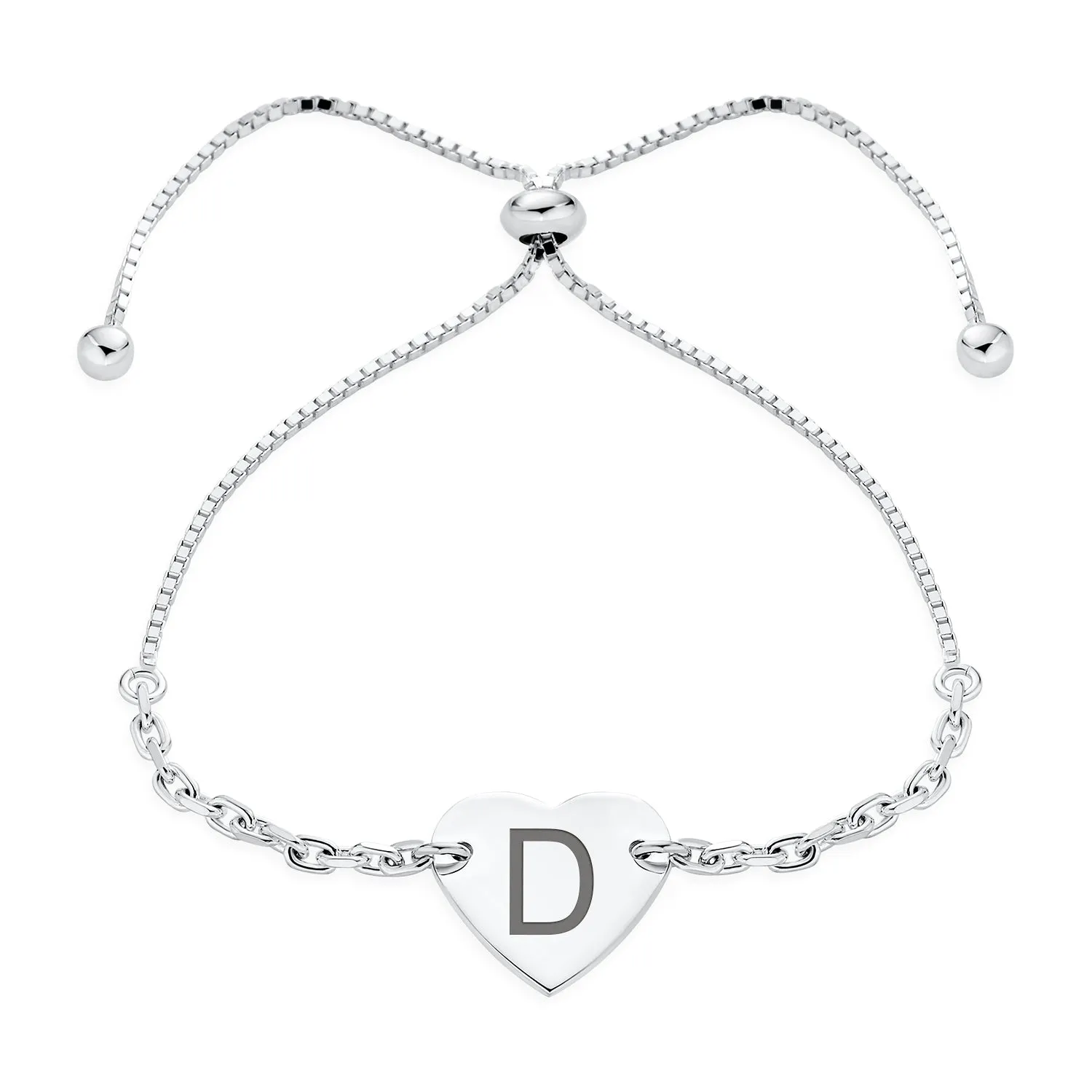 Script or Block Letter A-Z Initial Monogram Heart ID Bracelet Sterling Silver