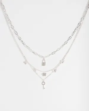 Silver Lock And Key Layered Necklace