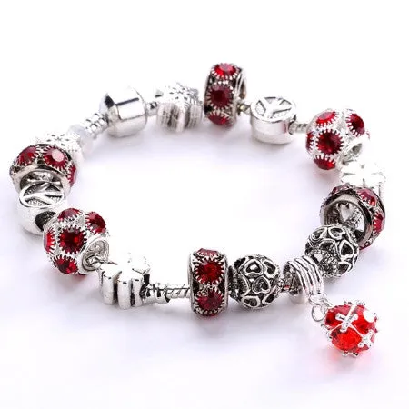 Silver platedCrystal Field of Daisies Murano Glass&Crystal European Charm Beads DIY Style Bracelets