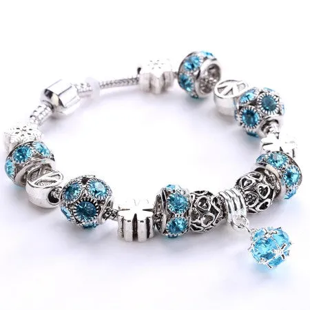 Silver platedCrystal Field of Daisies Murano Glass&Crystal European Charm Beads DIY Style Bracelets