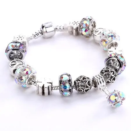 Silver platedCrystal Field of Daisies Murano Glass&Crystal European Charm Beads DIY Style Bracelets