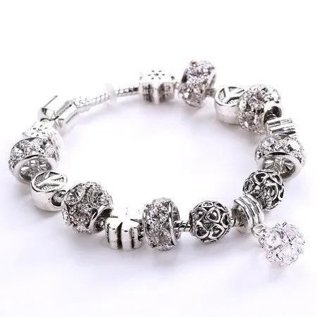 Silver platedCrystal Field of Daisies Murano Glass&Crystal European Charm Beads DIY Style Bracelets