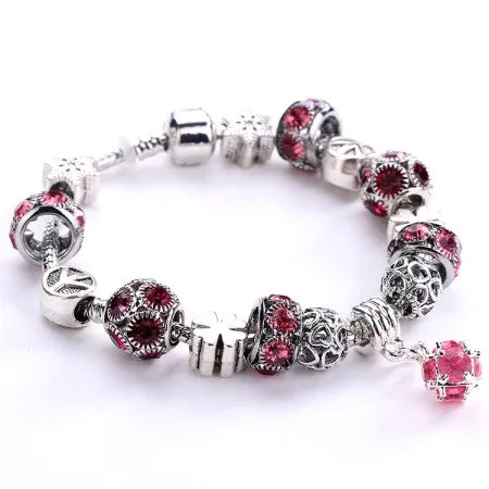 Silver platedCrystal Field of Daisies Murano Glass&Crystal European Charm Beads DIY Style Bracelets