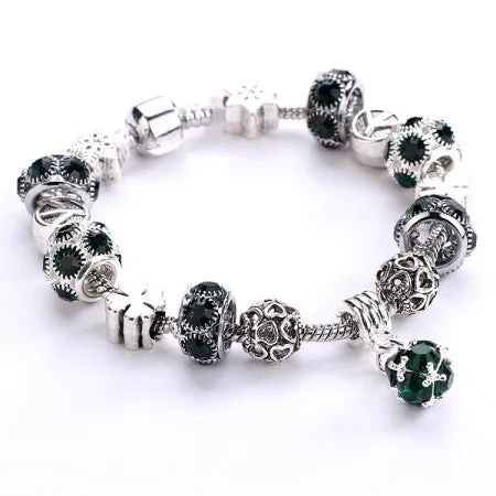 Silver platedCrystal Field of Daisies Murano Glass&Crystal European Charm Beads DIY Style Bracelets