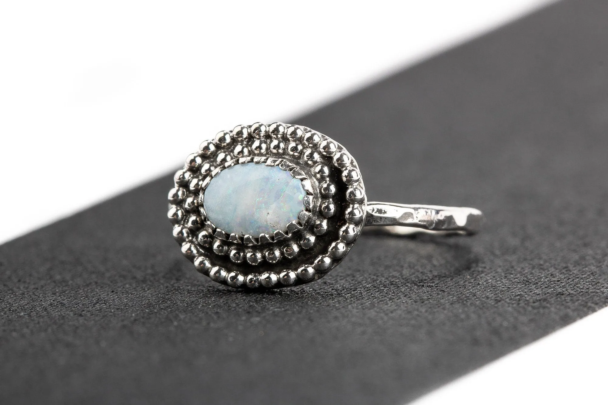 Size 8 White Boulder Opal Gemstone Ring