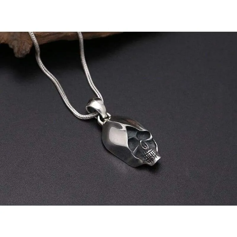 Solid 925 Silver Gothic Skull Pendant Necklace