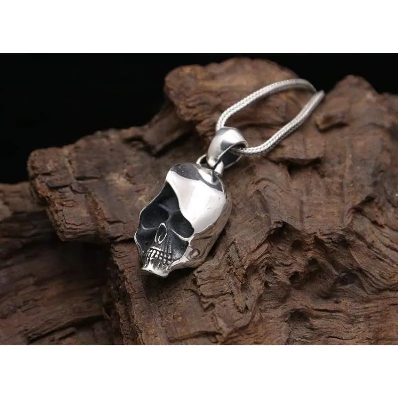 Solid 925 Silver Gothic Skull Pendant Necklace