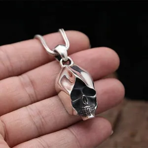 Solid 925 Silver Gothic Skull Pendant Necklace