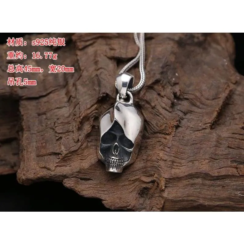 Solid 925 Silver Gothic Skull Pendant Necklace